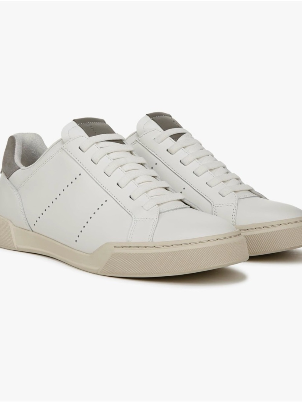 Vince Men's Mercer Lace Up White Leather Low-Top Sneakers with Gray Accent